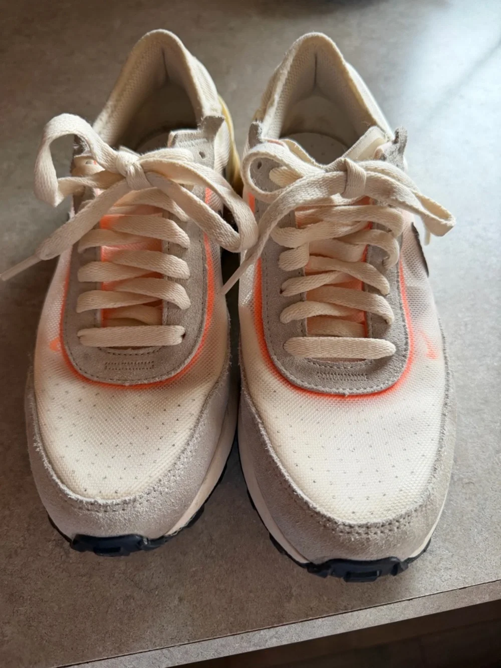 Nike Women's Cream and Brown Retro Waffle One GS Sneakers with Orange Accent - Picture 3 of 5